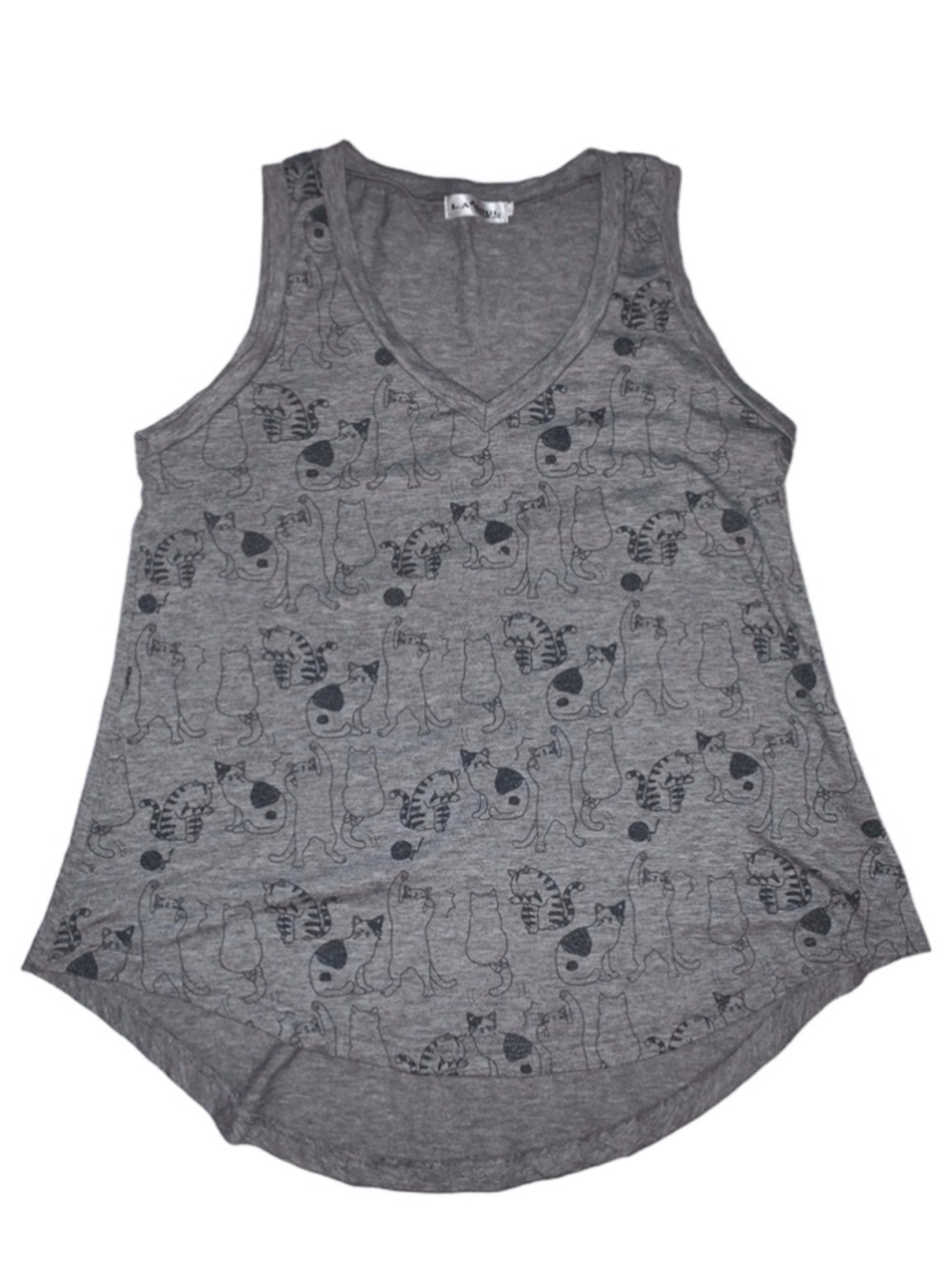 Women's L.A. Soul Gray & Black Cat Print V-Neck Tank Top L